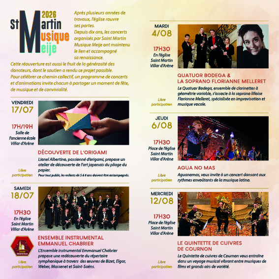 Programme détaillé des concerts - Saint-Martin Musique Meije 2026