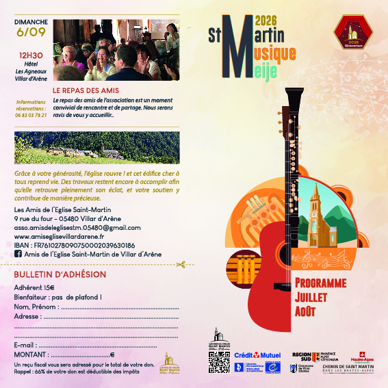 Dépliant Saint-Martin Musique Meije 2026 - Informations pratiques et adhésion